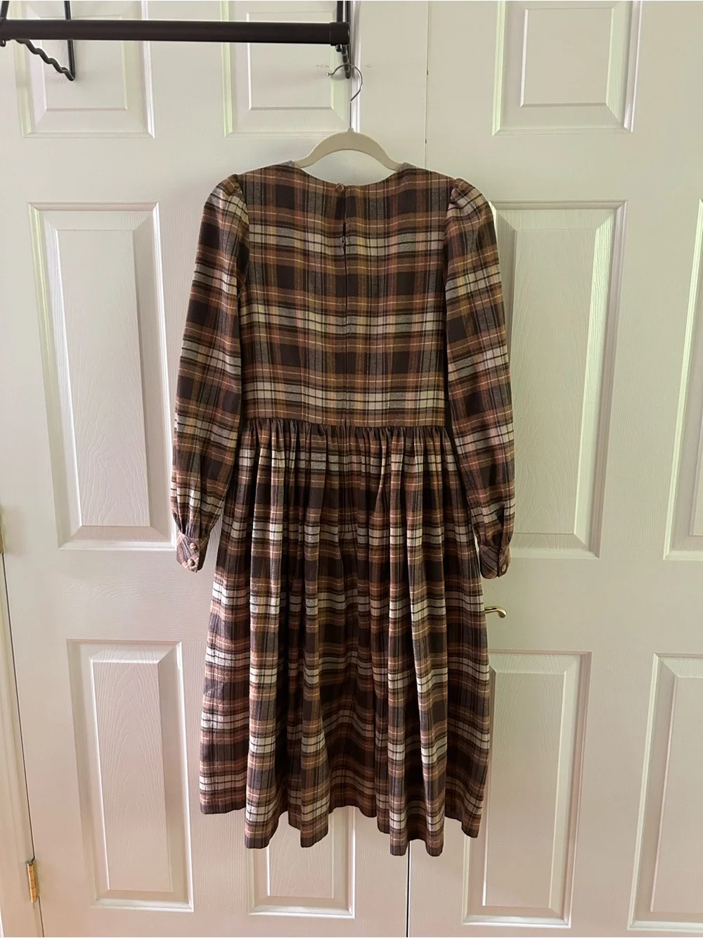 Hearts and Found Brown Plaid Long-Sleeve Vintage-Style Dress